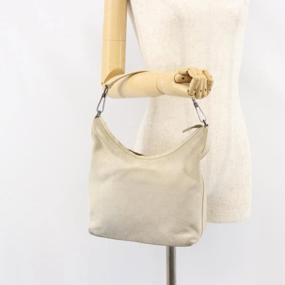 GUCCI GG Canvas Shoulder Bag Suede White Silver 000 0602 Auth am10075 - Picture 14 of 16